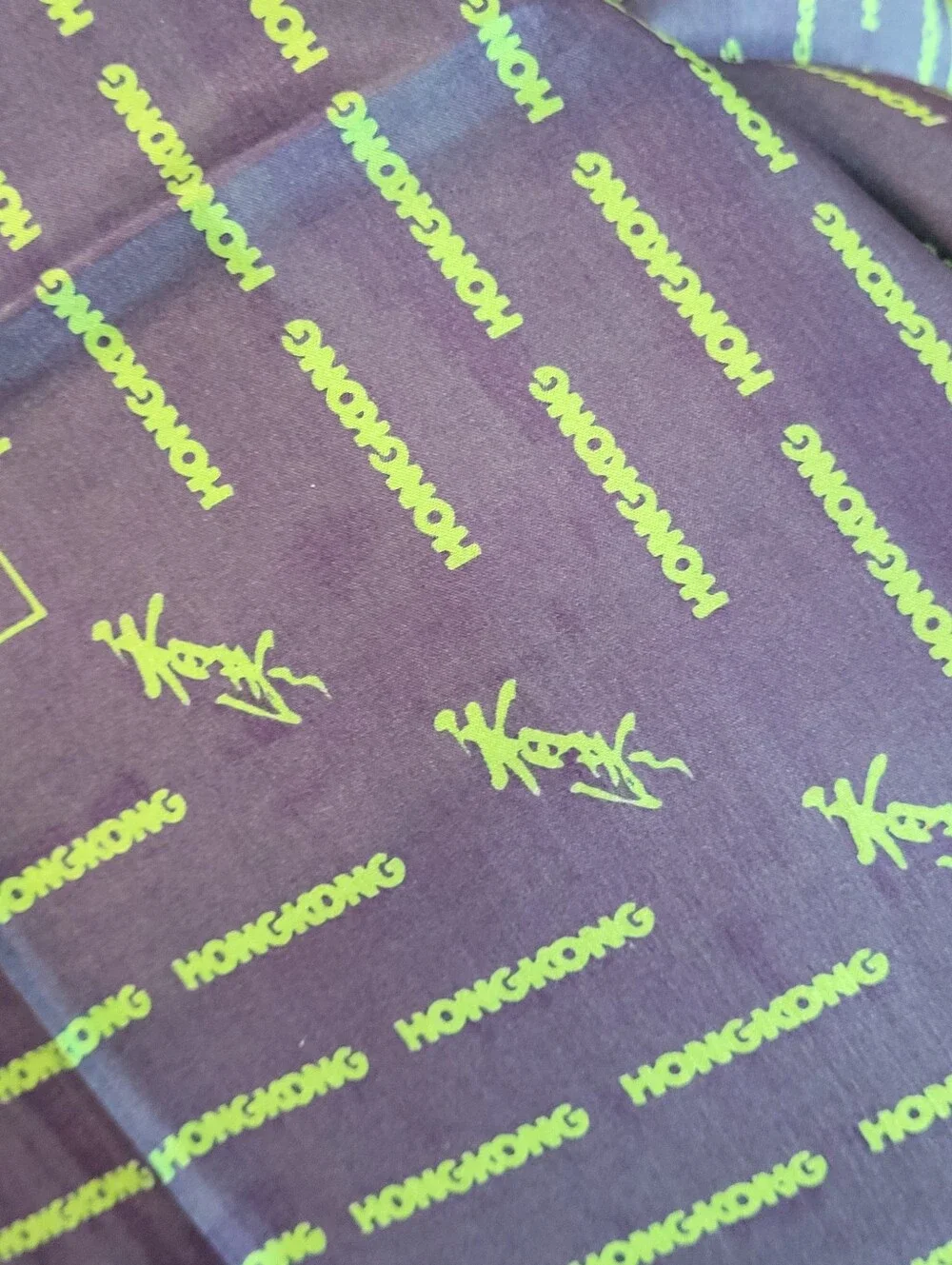 Hong Kong Blue/Green Silk Souvenir Scarf Square Vintage